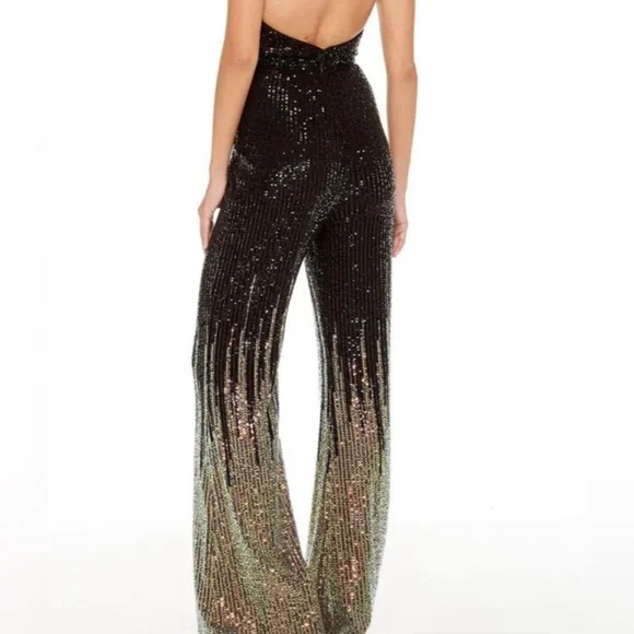 Alyce Paris Black and Gold Sequin Jumpsuit - Picture 2 of 9